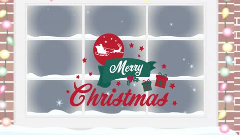 Animation-of-merry-christmas-text-over-winter-snowy-window