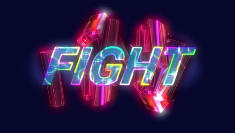 Animation-of-fight-text-over-glowing-3d-moving-shapes