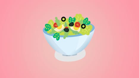 Animation-of-vegetable-salad-icon-on-pink-background