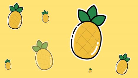 Animation-Mehrerer-Ananas-Symbole-Auf-Gelbem-Hintergrund