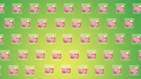 Animation-of-drink-glasses-moving-over-green-background