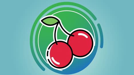 Animation-of-red-cherries-icon-on-blue-background