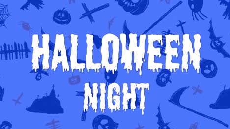 Animation-of-halloween-night-and-decorations-over-blue-background