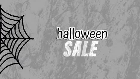Animation-Von-Halloween-Verkauf-Und-Spinnennetz-Auf-Grauem-Hintergrund
