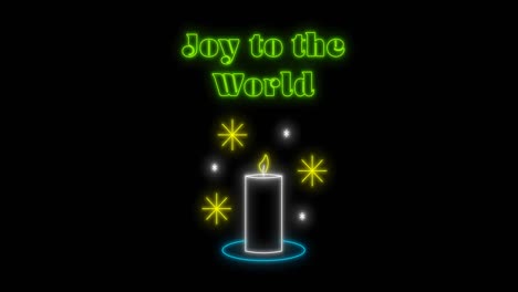 Animation-of-joy-to-the-world-christmas-neon-text-with-candle-over-black-background