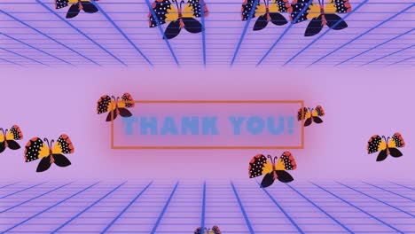 Animation-Von-„Dankeschön“-Auf-Rosa-Hintergrund-Mit-Schmetterlingen