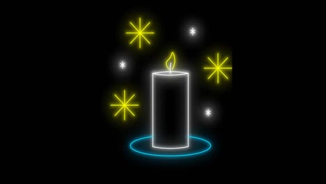 Animation-of-christmas-neon-candle-and-snowflakes-over-black-background