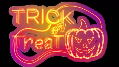 Animation-of-neon-trick-or-treat-halloween-text-on-black-background