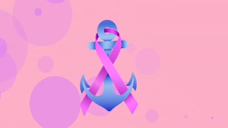 Animation-of-anchor-with-pink-ribbon-and-light-spots-on-pink-background
