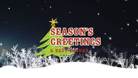 Animation-of-christmas-greetings-text-over-snow-falling-and-christmas-tree-and-decorations