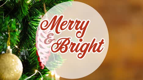 Animation-of-merry-and-bright-christmas-text-over-tree-in-background