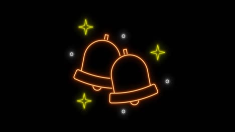 Animation-of-bells-and-stars-neon-over-black-background