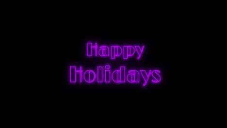 Animation-of-happy-holidays-christmas-neon-purple-text-over-black-background