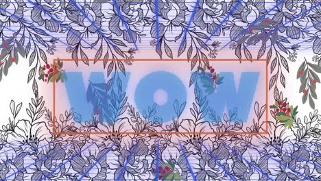 Animation-of-wow-on-white-background-with-flowers