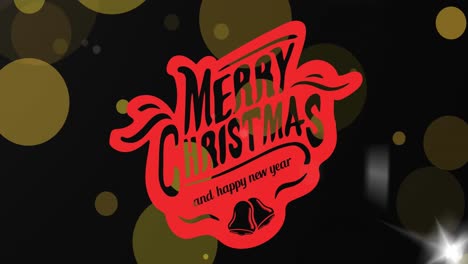 Frohe-Weihnachten-Und-Ein-Glückliches-Neues-Jahr-Textbanner-Vor-Gelben-Flecken,-Die-Auf-Schwarzem-Hintergrund-Schweben