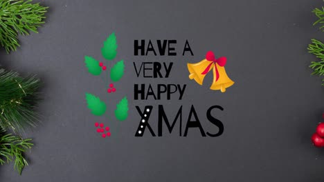 Animation-of-have-a-very-happy-xmas-christmas-text-and-bells-on-black-background