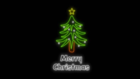 Animation-of-merry-christmas-neon-text-and-christmas-tree-over-black-background