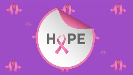 Animation-of-hope-text-with-pink-ribbon-on-purple-background