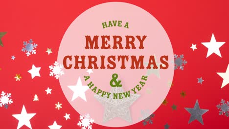 Animation-of-have-a-mery-christmas-and-happy-new-year-text-over-stars-on-red-background