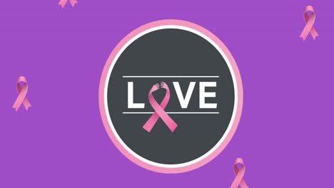 Animation-of-love-text-with-pink-ribbon-on-purple-background