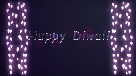 Animation-of-happy-diwali-over-firework-and-lights-on-purple-background