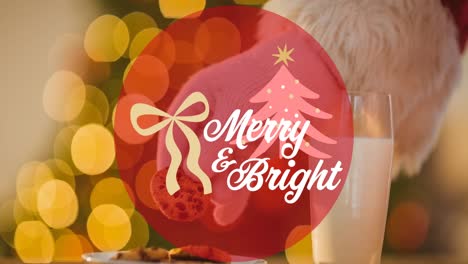 Animation-of-mery-and-bright-christmas-text-over-candies-on-wooden-background