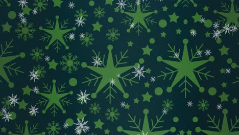 Animation-Von-Weihnachtsschneeflocken,-Die-Auf-Dunkelblauen-Hintergrund-Fallen,-Mit-Schneeflockensandsternen