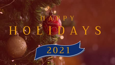 Animation-of-happy-holidays-2021-and-christmas-tree-over-brown-background