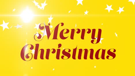 Animation-of-stars-falling-over-merry-christmas-text-on-yellow-background