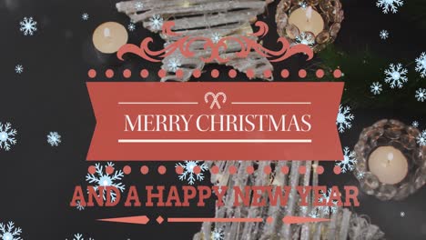 Animation-of-merry-christmas-and-happy-new-year-text-over-decorations-on-black-background