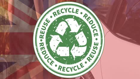 Reducir-La-Reutilización-Reciclar-El-Texto-Sobre-La-Bandera-De-Gran-Bretaña-Y-El-Hombre-Cargando-Un-Coche-Eléctrico