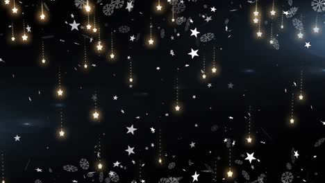 Animation-of-christmas-stars-and-snowflakes-falling-over-black-background