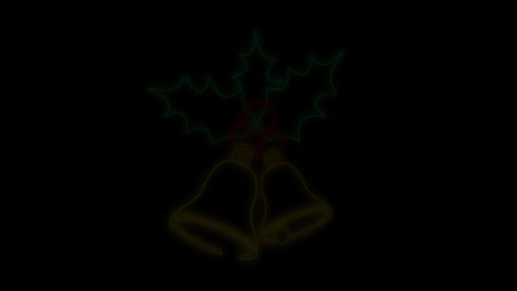 Animation-of-neon-christmas-bells-on-black-background