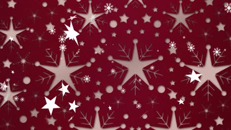 Animation-Von-Weihnachtssternen,-Die-über-Roten-Hintergrund-Fallen
