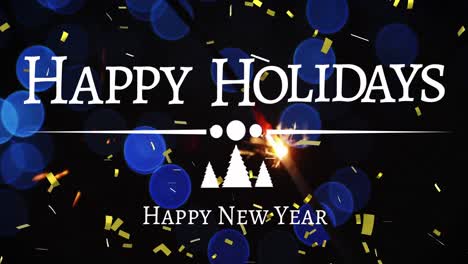 Animation-of-happy-holidays-and-happy-new-year-christmas-text-over-confetti-on-black-background
