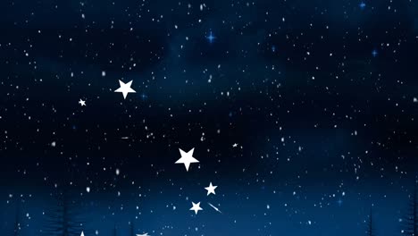 Animation-of-christmas-stars-falling-over-blue-background