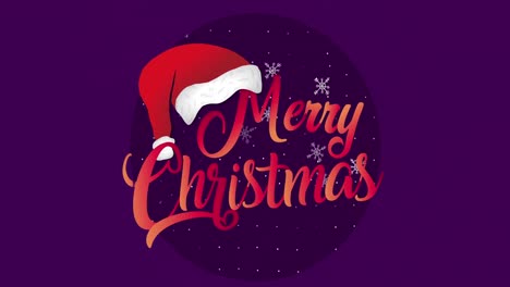 Animation-of-merry-christmas-text-over-snow-falling-on-purple-background