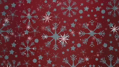 Animation-of-christmas-snowflakes-falling-over-red-background
