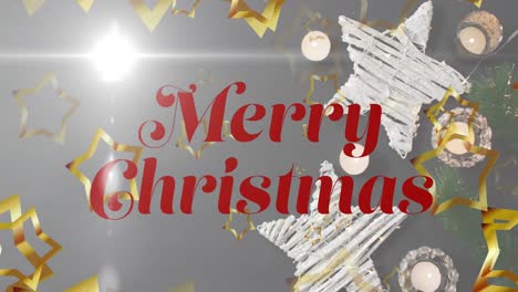Animation-of-merry-christmas-text-over-decorations-on-grey-background