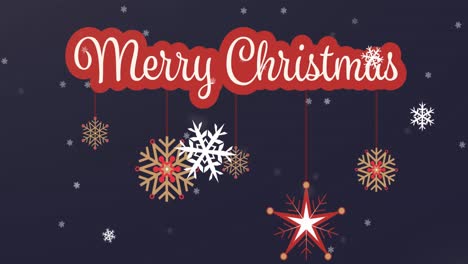 Animation-of-merry-christmas-and-decorations-on-dark-blue-background