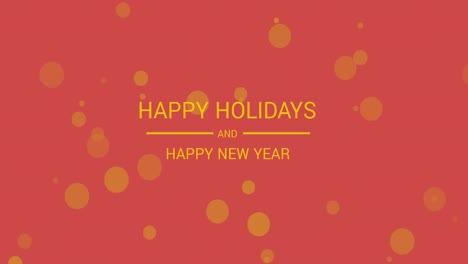 Animation-of-happy-holidays-and-happy-new-year-christmas-text-over-gold-dots-on-red-background