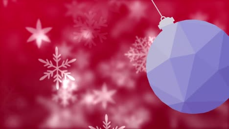 Animation-of-snowflakes-and-christmas-bauble-on-red-background