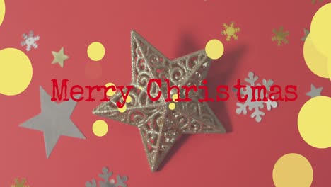 Animation-of-merry-christmas-text-over-decorations-on-red-background