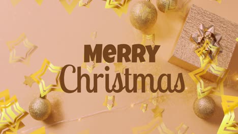 Animation-of-merry-christmas-text-over-decorations-on-beige-background