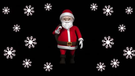 Animation-of-snowflakes-over-christmas-santa-claus-on-black-background