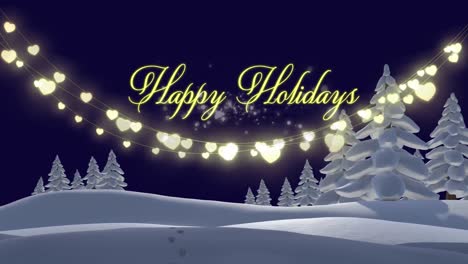 Animation-Von-Fröhlichen-Feiertagen-Und-Weihnachtsbeleuchtung-über-Der-Winterlandschaft