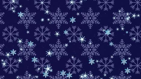 Animation-of-christmas-snow-falling-over-snowflake-blue-background