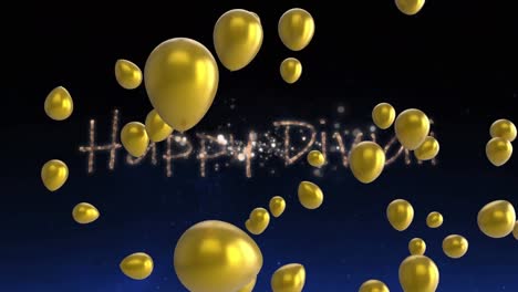 Animation-Von-Fröhlichem-Diwali-über-Feuerwerk-Und-Luftballons-Auf-Schwarzem-Hintergrund