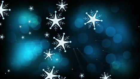 Animation-of-christmas-snowflakes-and-lights-falling-on-black-background
