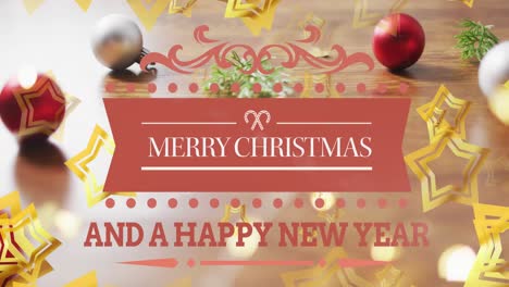 Animation-of-merry-christmas-and-a-happy-new-year-greetings-text-over-christmas-decorations